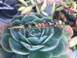 Antique Sterling Silver 925 Vermeil Gold Tone Jewel Multi Color Sword Pin Brooch