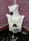 Vintage Signed Japanese Yunomi Geisha Lady Kimono Ceramic Ikebana Hanging Vase