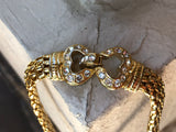 Gold Tone Double Heart Shaped Clasp Rhinestone Bracelet