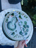 Rare M A Hadley Green Pear & Grape Lid Covered Casserole Dish & Large Plate Set