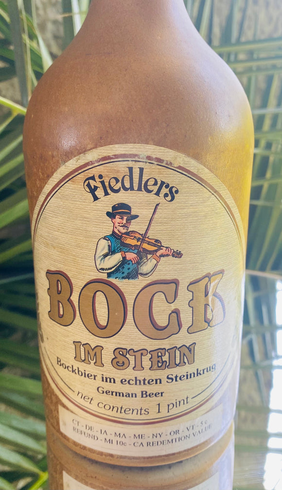 Vintage Fiedlers Bock Im Stein Stoneware German Beer Bottle
