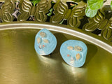 Vintage Artisan Seashell Baby Blue Sea Shell Screw Back Clip On Retro Earrings