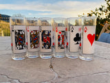 Vintage Deck of Cards Casino Shooter Glass Tall Shot Set of 6 Glasses Barware