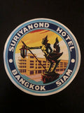 Vintage Suriyanond Hotel Bangkok Siam luggage label