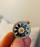 Gold over Sterling Silver Signed R 925 Blue Faceted Sapphire Stone Pendant 4.3g