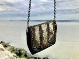 Vintage Authentic Ecoté Petite Black Magnetic Purse W Gold Sequins & Chain Strap