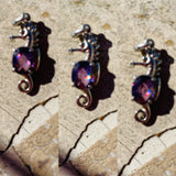 Sterling Silver 925 Seahorse Amethyst Faceted Gem Stone Ocean Charm Pendant 2.6g