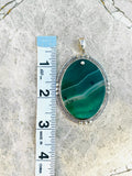Sterling Silver 925 Translucent Green Agate Gem Stone Oval Pendant 16.8g