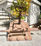 Huge Industrial Custom Antique Cast Iron Triple Lock w Original S Skeleton Key