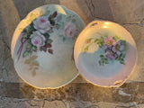 J & C Louise Bavaria Hand Painted Floral Dinner Plate Dish Set 2 Flower Plates