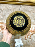 Vintage Artisan Handmade Gold Painted Black Lacquer Large 9” Decorative Bowl