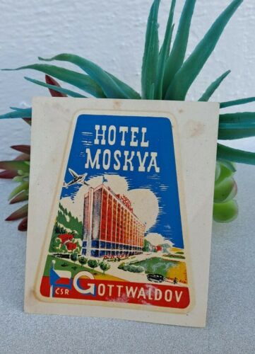 Vintage Hotel Moskva Luggage Label Gottwalldov
