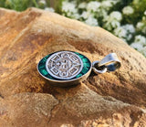 Antique Green Malachite Mexican Aztec Mayan Calendar Sterling Silver 925 Pendant