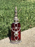 Antique Paris Bourjois Art Deco Red Glass Metal Ornate Filigree Perfume Bottle