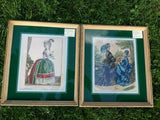 Antique 1860 Watercolor Etching Paris Picture Matted & Framed Artwork set of 2
