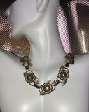Vintage Gold tone Repoussè Ornate Rose Link Necklace