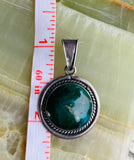 Vintage Sterling Silver 925 Deep Blue Green Turquoise Circle Pendant 4.6g