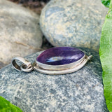 Vintage Sterling Silver 925 Amethyst Gem Stone Rounded Oval Shape Pendant 7.8g