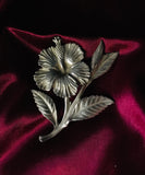 Large Sterling Silver Hibiscus Tropical Flower Etched High Relief Brooch Pin 24g