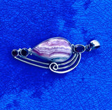 Unique Vintage Red Tourmaline & Pink Agate Stone Sterling Silver Pendant