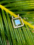 Vintage Sterling Silver 925 Blue Fire Opal Square Modernist Geometric Pendant