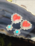 Spiny Oyster Coral Heart Turquoise Stone 1991 Sterling Silver 925 Drop Earrings