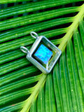 Vintage Sterling Silver 925 Blue Fire Opal Square Modernist Geometric Pendant