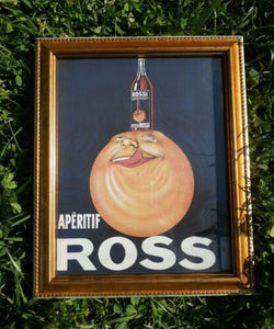 Ad Drink Aperitif blue swirl Rossi Orange Bottle Turin Italy gold tone Frame