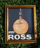 Ad Drink Aperitif blue swirl Rossi Orange Bottle Turin Italy gold tone Frame