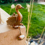 Signed Hattie Carnegie Golden Goose That Laid Golden Egg Mechanical Pendant