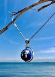 Beautiful Unique 925 Sterling Silver Blue Enamel Spinning Globe Necklace+Pendant
