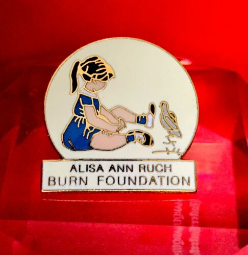 Authentic Alisa Ann Ruch Burn Foundation White Gold Tone Pin Badge