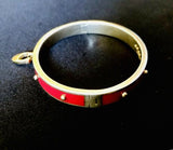 Vintage Signed COACH New York Goldtone + Red Bangle Bracelet w Horseshoe Charm