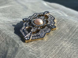 Beautiful Art Deco Vintage 1920’s-30’s Faux Pearl Goldtone Rhinestone Brooch Pin