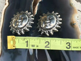 Taxco Sterling Silver 925 Sun Face TN-49 Vintage Clip On Earrings Signed Mexico