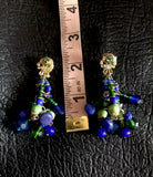 Vintage French Signed Handmade Blue Green Stone Gold Tone Earrings Bracelet Set