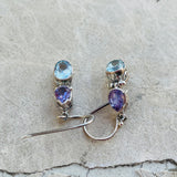 Vintage Sterling Silver 925 Amethyst Blue Topaz Aquamarine Dangle Earrings 4.1g