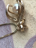 P14K Plumb Yellow Gold 14K 585 Diamond Pearl 23" Chain Necklace Pearl Pendant 4g