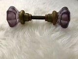 Antique Purple Amethyst Glass And Bronze Door Handle Knob