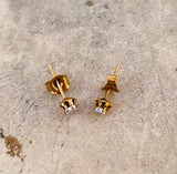 Vintage Gold Plated Dainty Cubic Zirconia CZ Flat Stud Pierced Earrings
