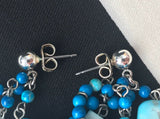 Vintage Artisan Sterling Silver 925 Blue Turquoise Stone Dangle Pierced Earrings