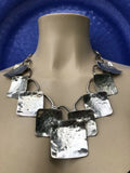 Rare Signed ExNovo Hammered Silver Tone Necklace & Earrings Hand Made In Greece