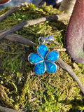 Flower Blue Fire Opal Inlay Signed K 925 Sterling Silver Pendant For Necklace