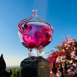 Artisan Blown Art Glass Hot Pink Abstract Decorative Vase Dish
