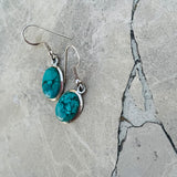 Vintage Sterling Silver 925 Turquoise Gem Stone Oval Dangle Drop Earrings 3.7g