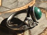 Antique Hallmarked 800 Jieman Green Stone Silver Marcasite Ornate Ring
