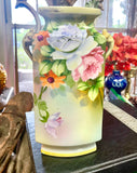 Vintage Porcelain Hand Painted Nippon Floral Decorative Porcelain w Handles Vase