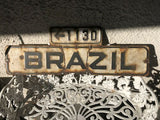 Antique Brazil 1130 Embossed Metal White & Black Road Street Sign Rare