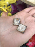 Vintage Agate Gem Stone Square Clip On Earrings Gold Tone Filigree Frame