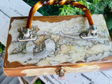 Anton Pieck Wood Decoupage Horse & Carriage Lucite Handle Lined Box Trunk Purse